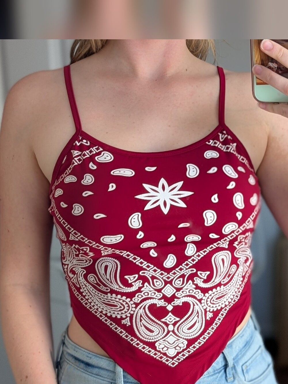 SHEIN Red Bandana-Print Handkerchief Hem Camisole